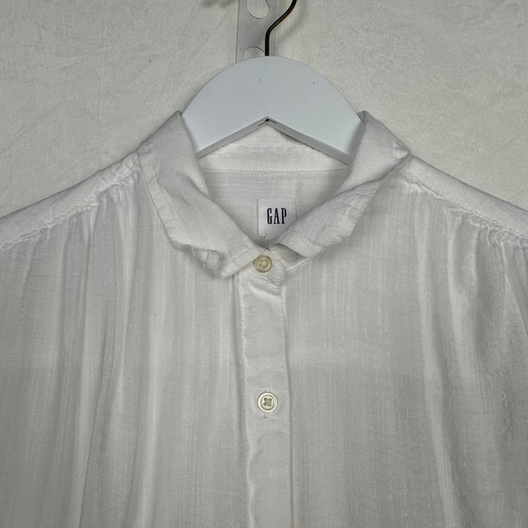 Gap Women's Sz S White Short Sleeve Collared Button Down Blouse Top Cotton Blend - Picture 3 of 8